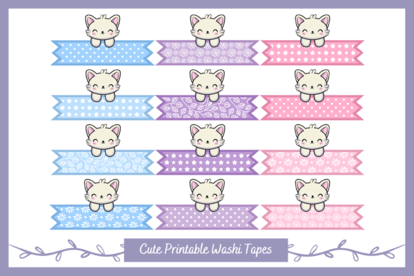 Download Printable Washi Tapes with Cute Cat - Printable Collection